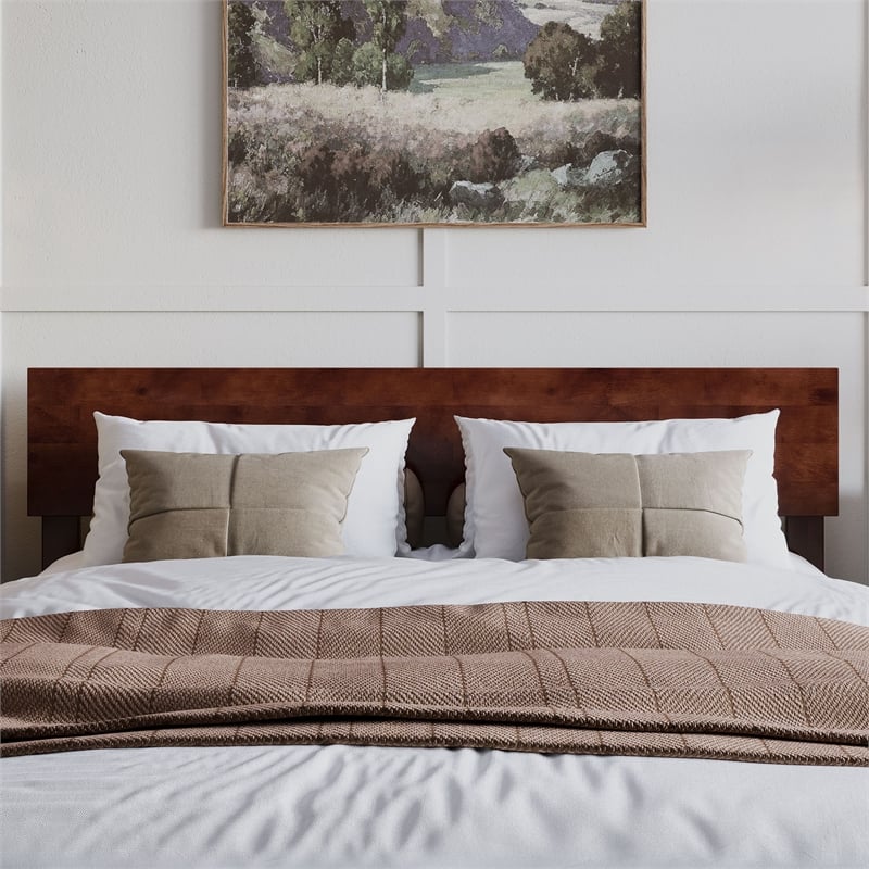 Pemberly Row Queen Wood Panel Headboard with USB Charger in Walnut