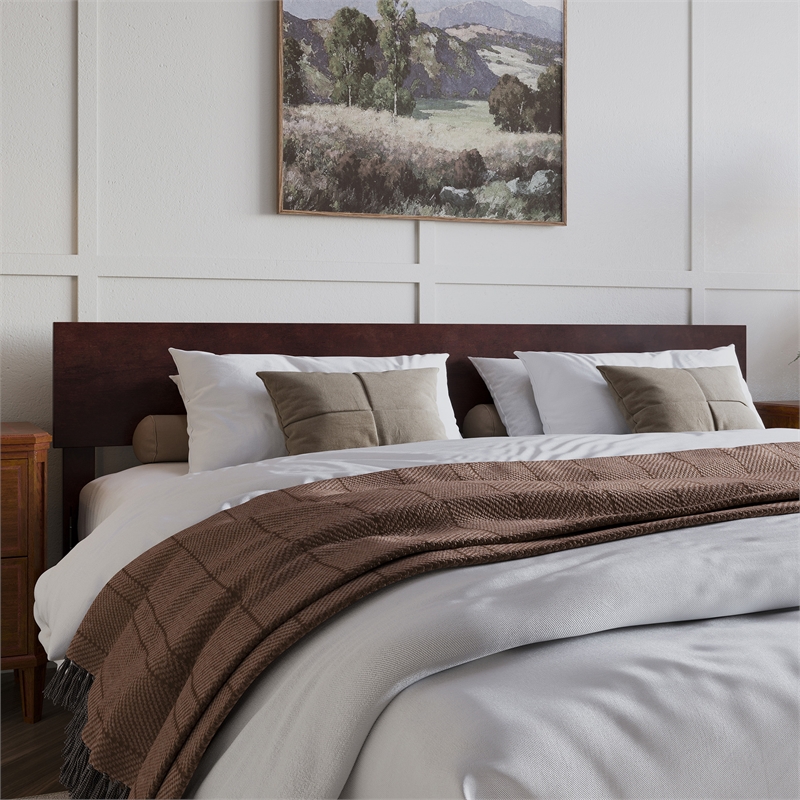 Pemberly Row King Solid Wood Panel Headboard with Device Charger in Espresso