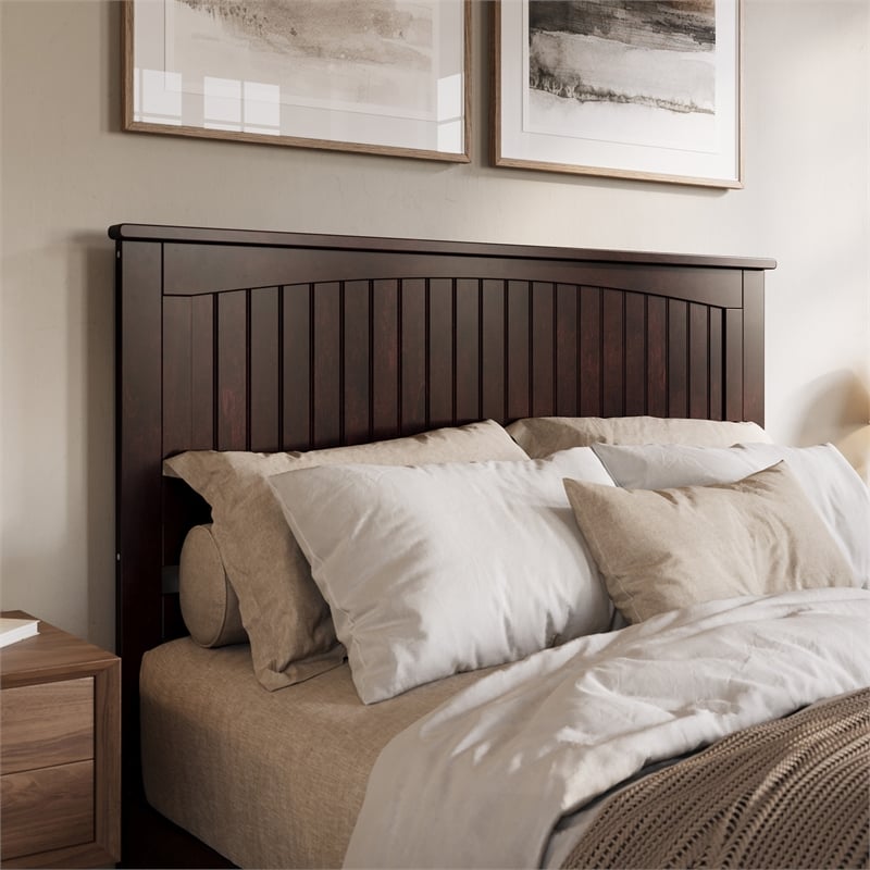 Pemberly Row Queen Solid Wood Panel Headboard with Device Charger in Espresso