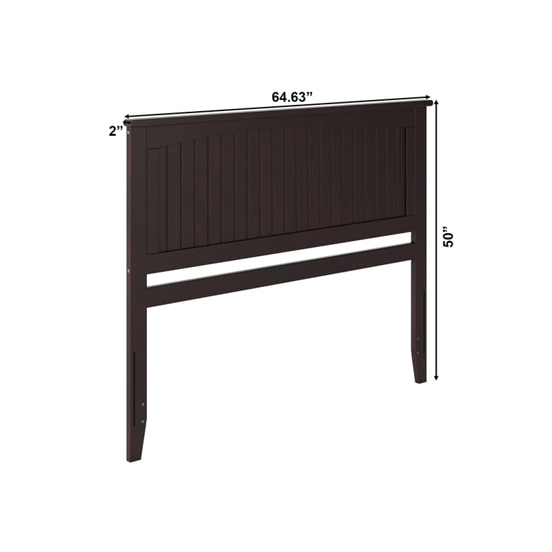 Pemberly Row Queen Solid Wood Panel Headboard with Device Charger in Espresso