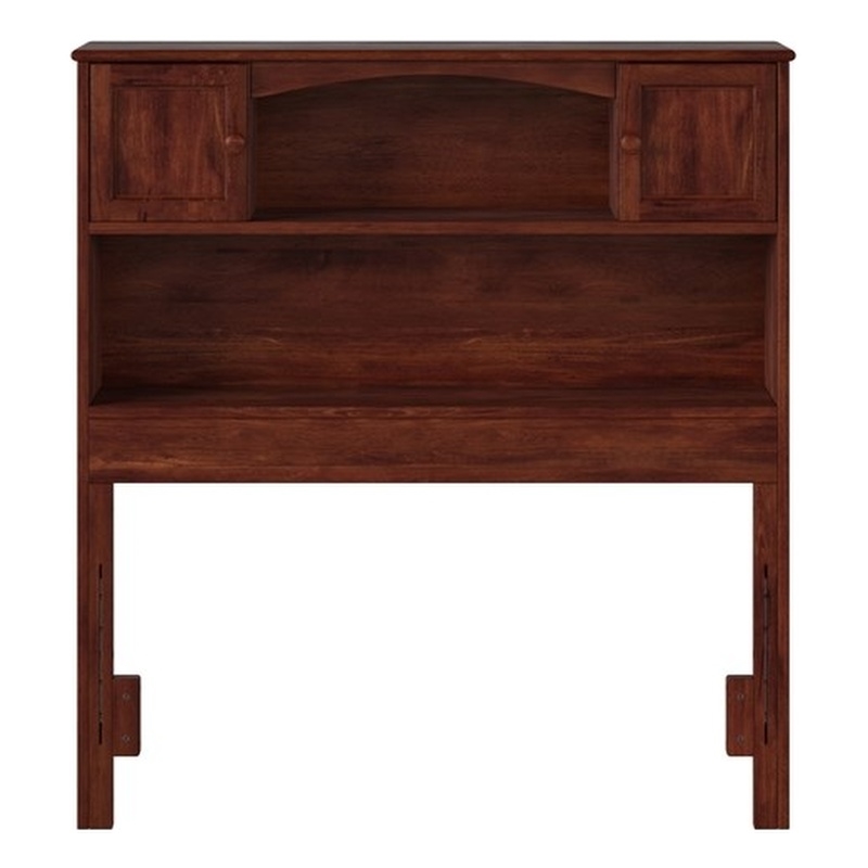 Pemberly Row Twin Wood Bookcase Headboard with Device Charger in Walnut