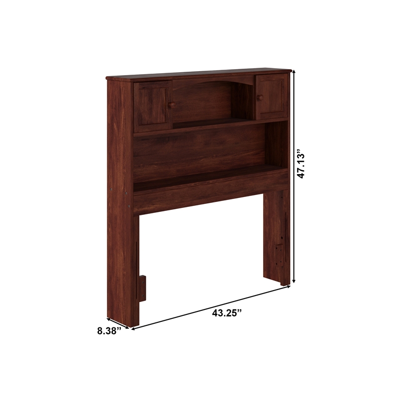 Pemberly Row Twin Wood Bookcase Headboard with Device Charger in Walnut