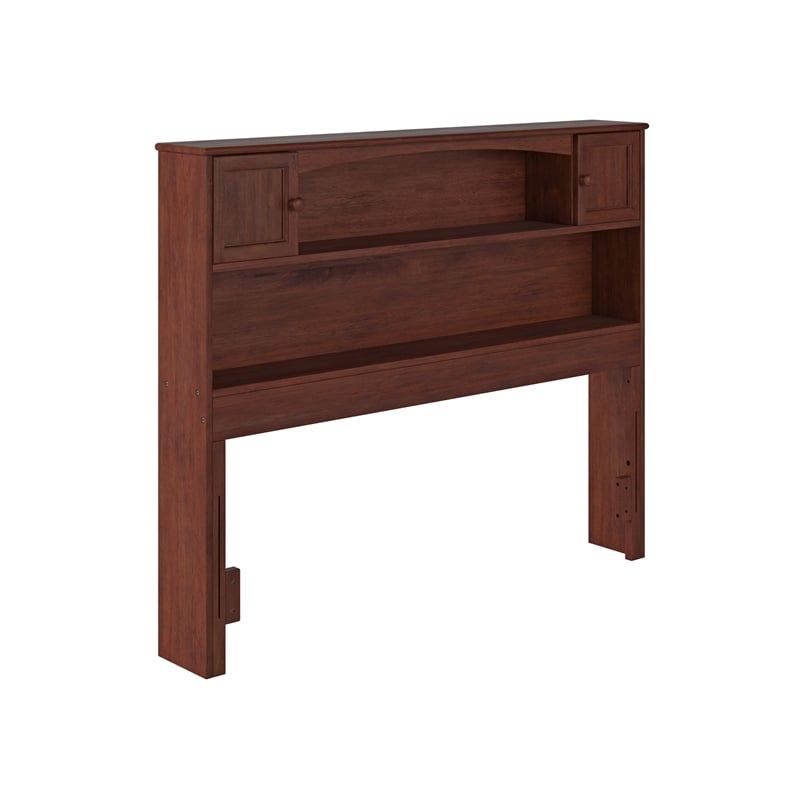 Pemberly Row Full Wood Bookcase Headboard with Device Charger in Walnut