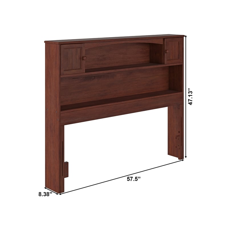 Pemberly Row Full Wood Bookcase Headboard with Device Charger in Walnut