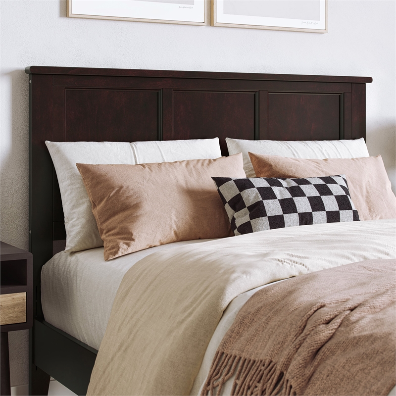 Pemberly Row Madison Full Solid Wood Panel Headboard in Espresso