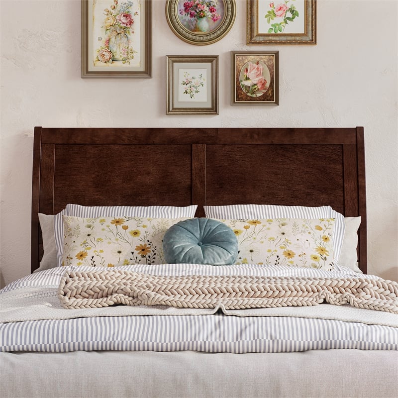Pemberly Row Portland Full Sleigh Wood Headboard in Walnut