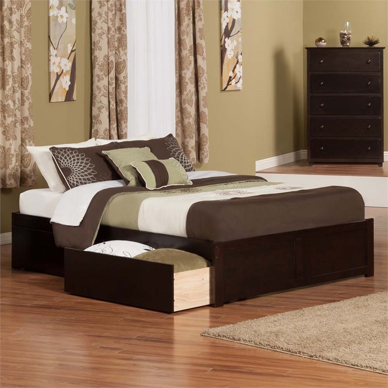 Pemberly Row Urban King Storage Solid Wood Platform Bed in Espresso