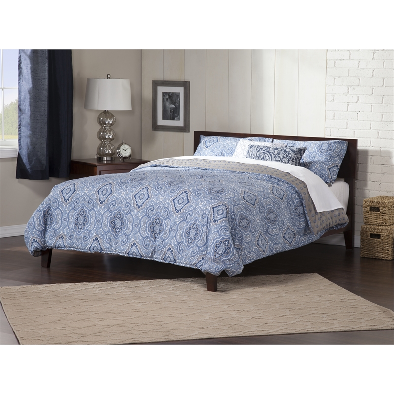 Pemberly Row Queen Solid Wood Platform Bed with USB Charger in Walnut