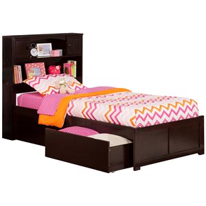 Pemberly Row Twin XL Solid Wood Bed with Storage Drawers in Espresso