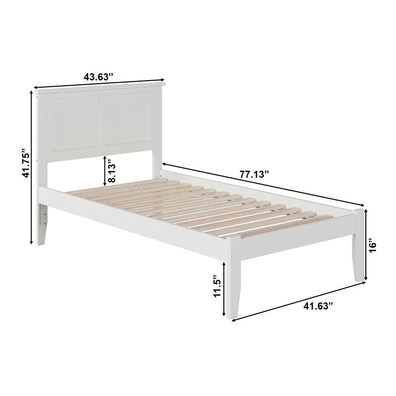 Pemberly Row Madison Twin XL Solid Wood Platform Bed in White
