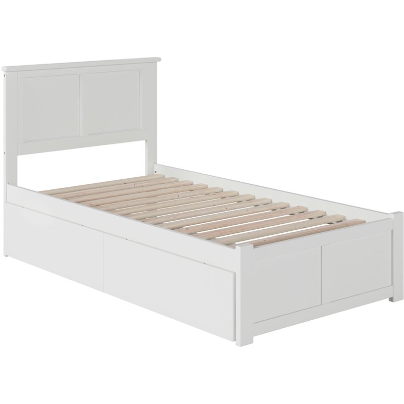 Pemberly Row Madison Twin XL Wood Platform Bed and Storage Drawers in White