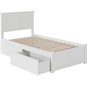 Pemberly Row Madison Twin XL Wood Platform Bed and Storage Drawers in White