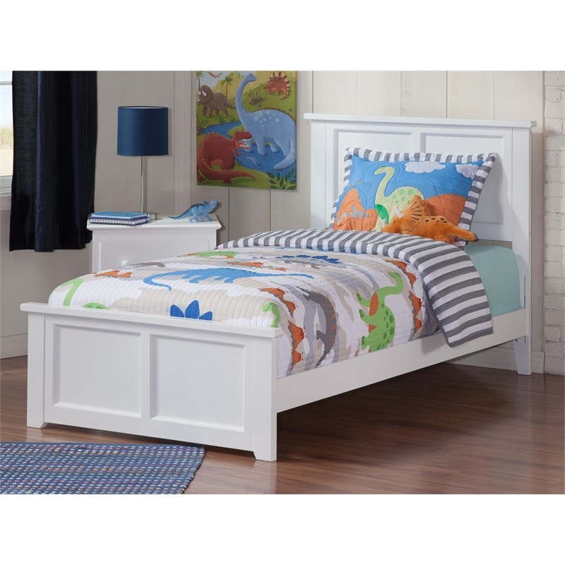 Pemberly Row Madison Twin XL Wood Foundation Bed w/ Matching Footboard in White
