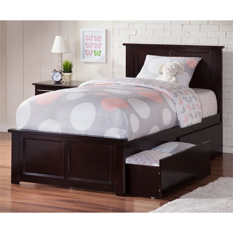 Pemberly Row Madison Twin XL Platform Bed  & Drawers in Espresso