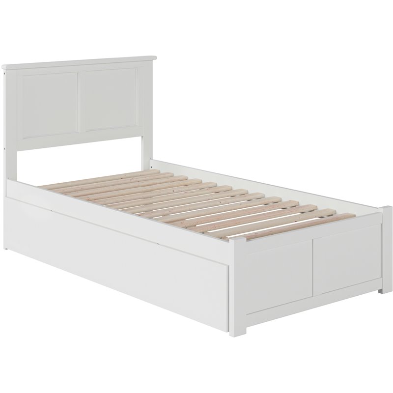 Pemberly Row Madison Twin Wood Platform Bed and Twin Trundle in White