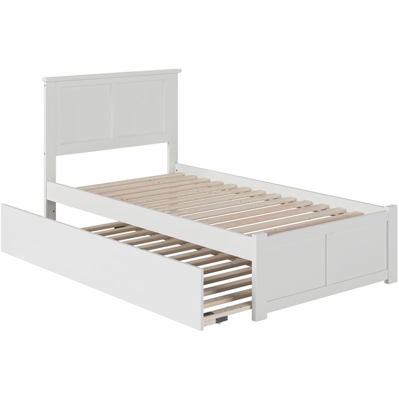 Pemberly Row Madison Twin Wood Platform Bed and Twin Trundle in White