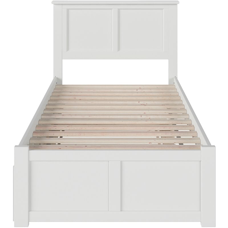 Pemberly Row Madison Twin Wood Platform Bed and Twin Trundle in White