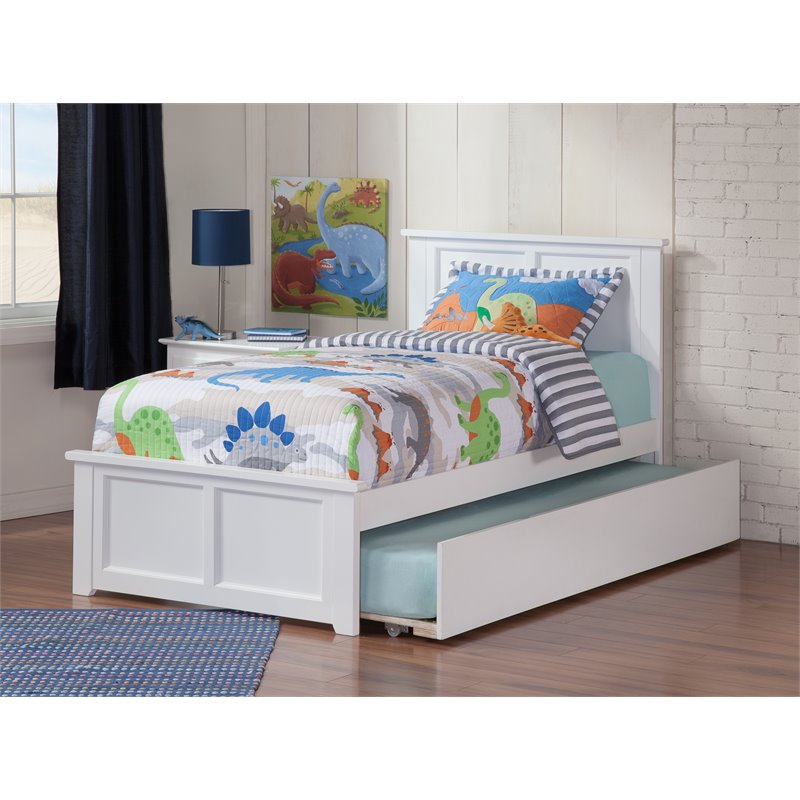 Pemberly Row Madison Twin Wood Platform Bed and Twin Trundle in White