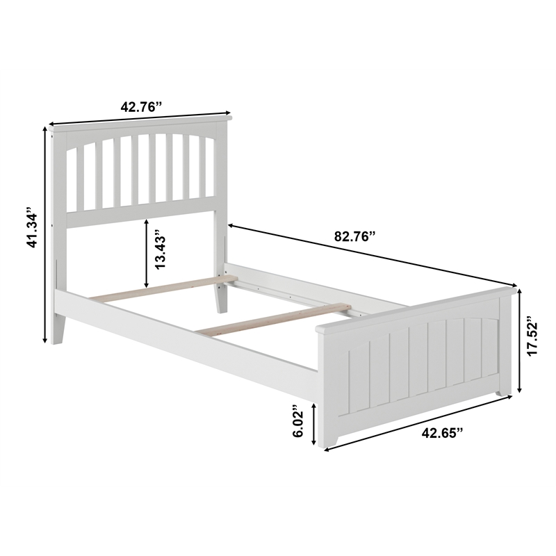 Pemberly Row Twin XL Solid Wood Bed with Footboard and USB Charger in White