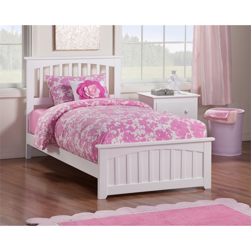 Pemberly Row Twin XL Solid Wood Bed with Footboard and USB Charger in White