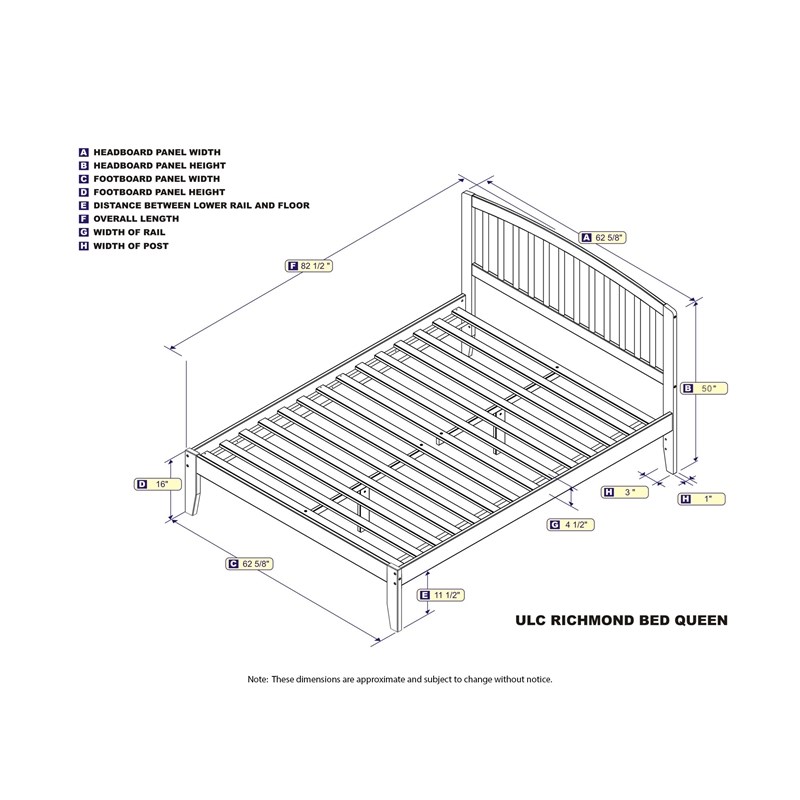 Pemberly Row Richmond Queen Solid Wood Platform Bed in Walnut