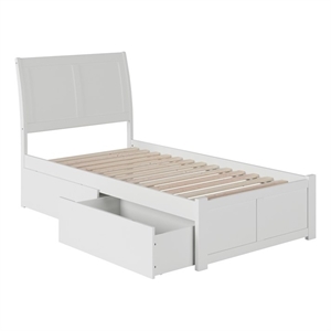 Pemberly Row Twin XL Solid Wood Bed with Storage Drawers in White