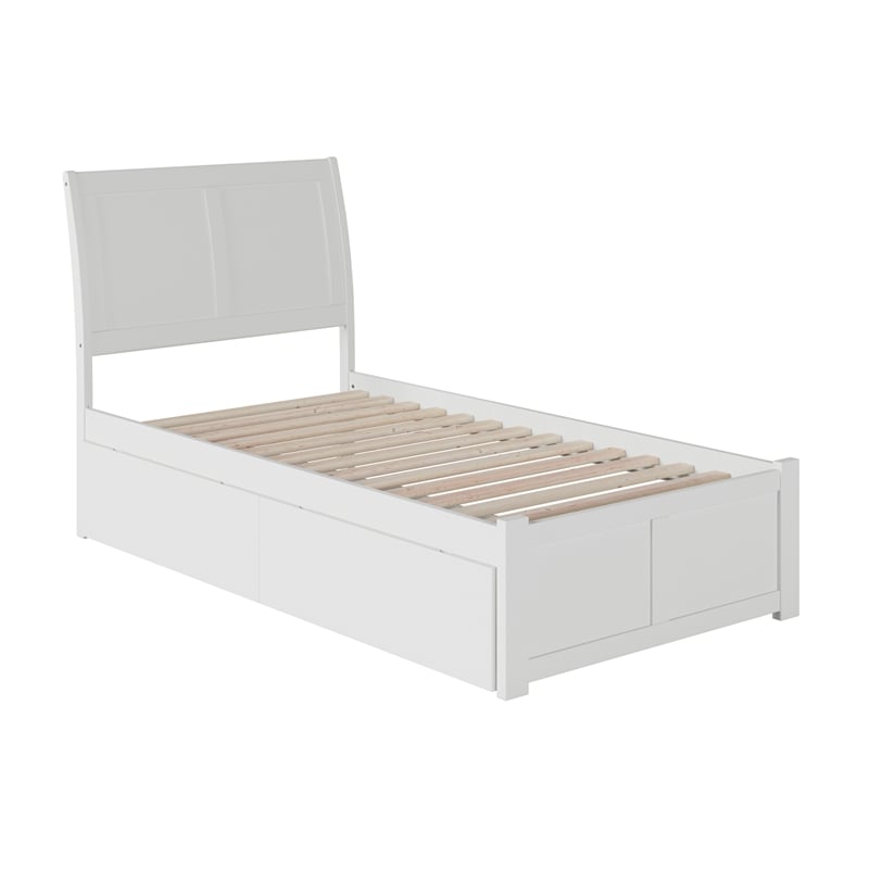 Pemberly Row Twin XL Solid Wood Bed with Storage Drawers in White