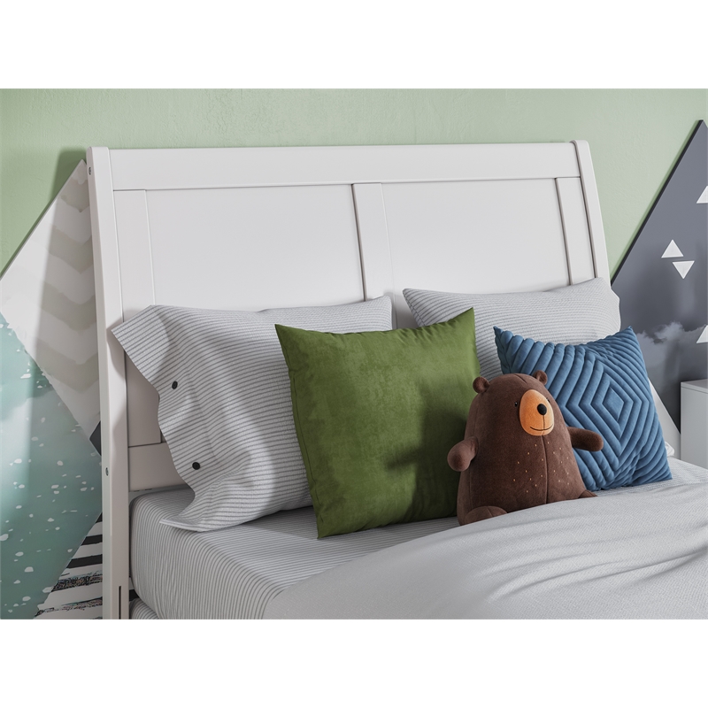 Pemberly Row Portland Twin Wood Platform Bed  & Twin Trundle in White