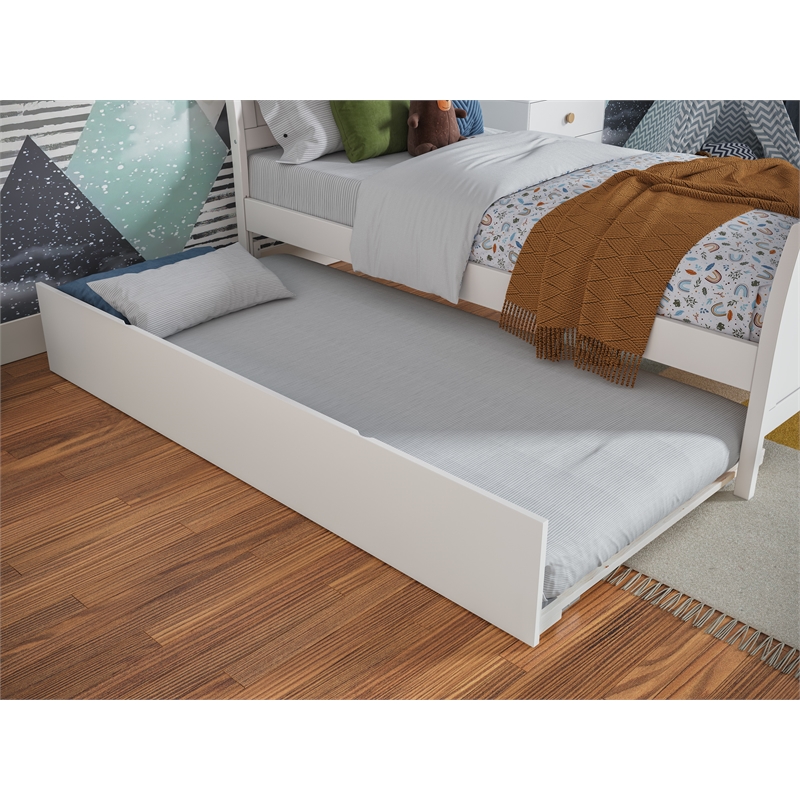 Pemberly Row Portland Twin Wood Platform Bed  & Twin Trundle in White