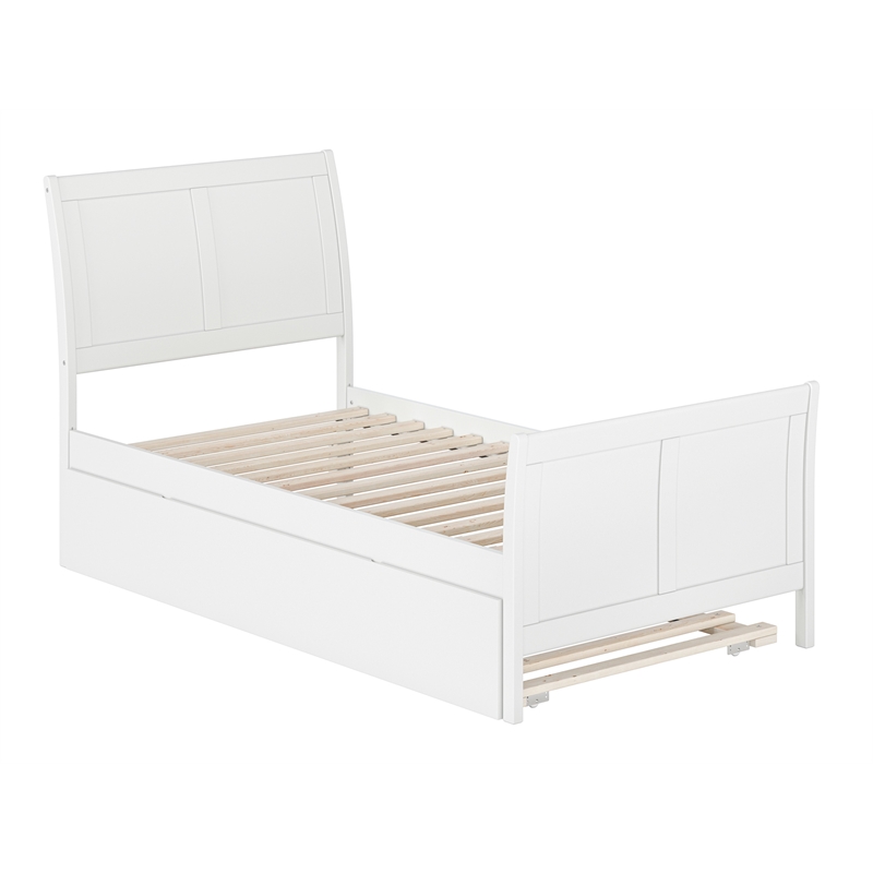 Pemberly Row Portland Twin Wood Platform Bed  & Twin Trundle in White