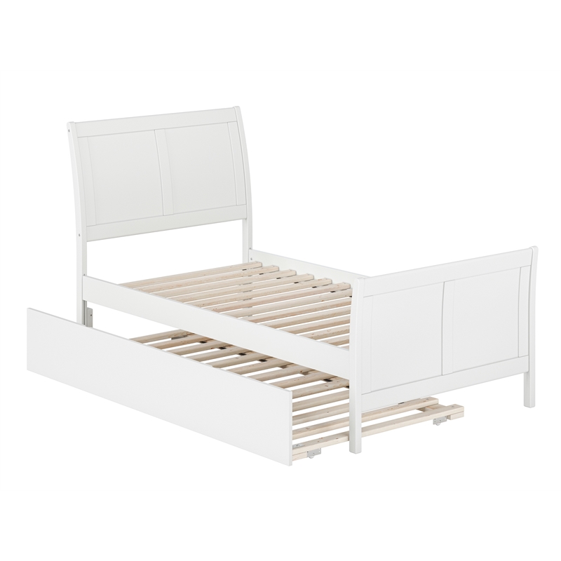 Pemberly Row Portland Twin Wood Platform Bed  & Twin Trundle in White