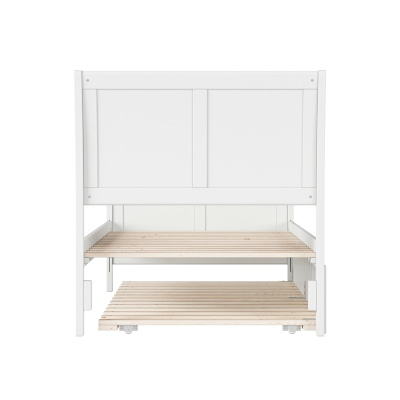 Pemberly Row Portland Twin Wood Platform Bed  & Twin Trundle in White