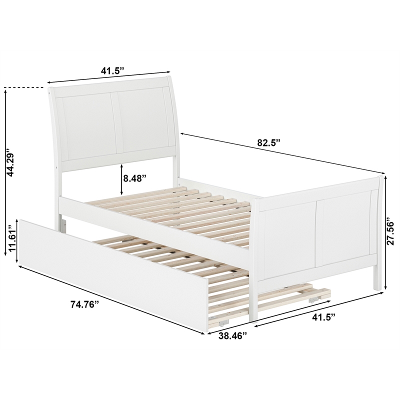 Pemberly Row Portland Twin Wood Platform Bed  & Twin Trundle in White