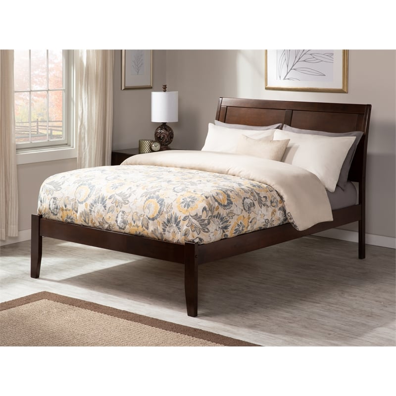 Pemberly Row Contemporary Queen Solid Wood Platform Bed in Walnut