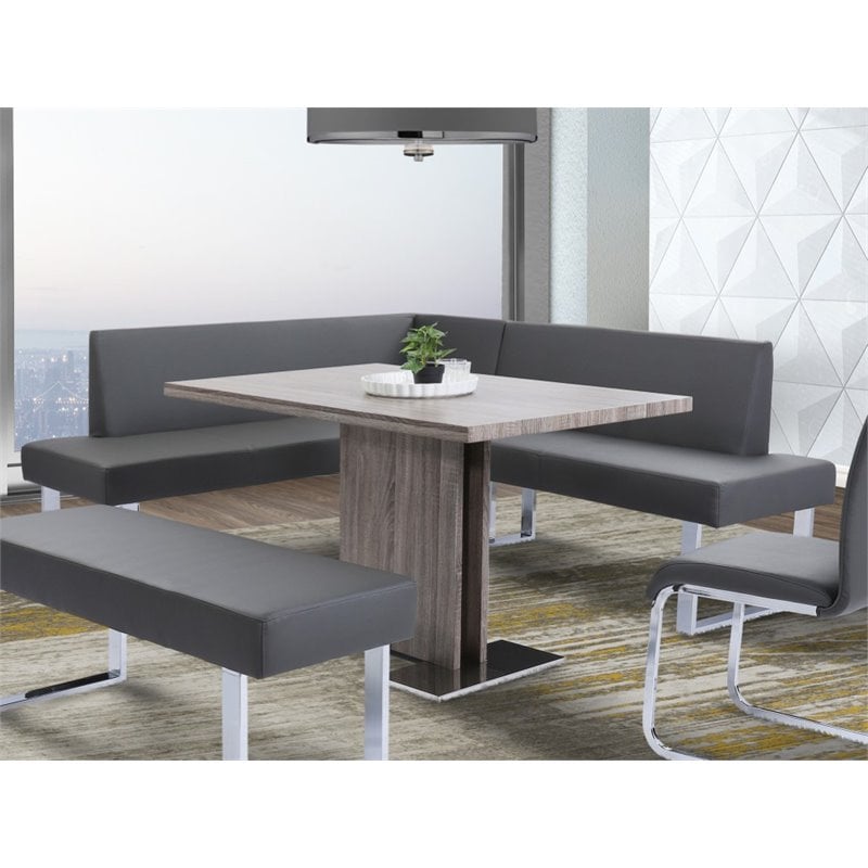 Pemberly Row Modern Faux Leather Corner Dining Bench in Chrome/Gray