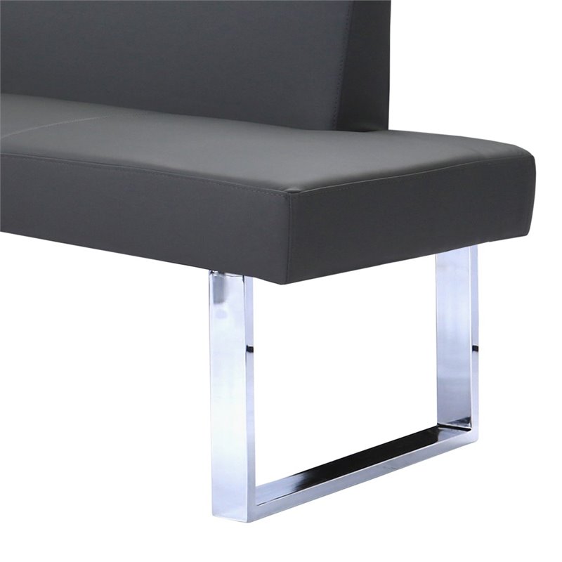 Pemberly Row Modern Faux Leather Corner Dining Bench in Chrome/Gray