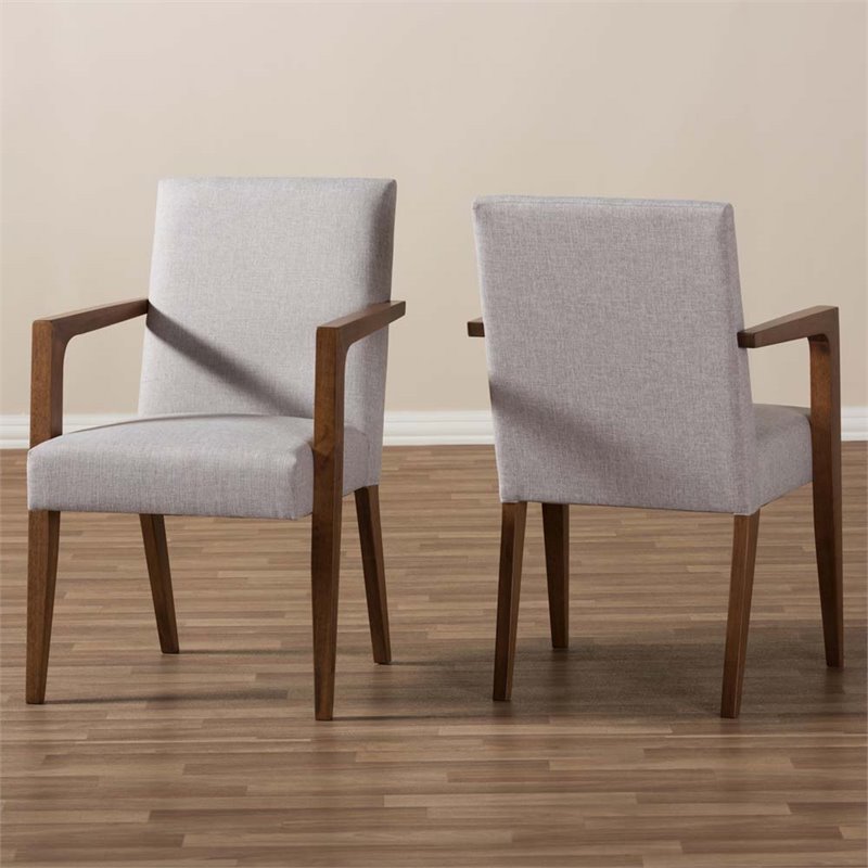 Pemberly Row Modern Upholstered Arm Chair in Gray Beige (Set of 2)