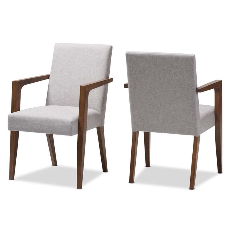 Pemberly Row Modern Upholstered Arm Chair in Gray Beige (Set of 2)