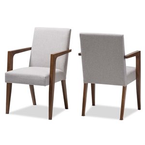 Pemberly Row Modern Upholstered Arm Chair in Gray Beige (Set of 2)