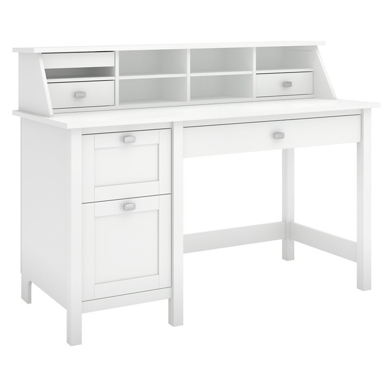 Pemberly Row Contemporary Computer Desk with 2 Drawer in White