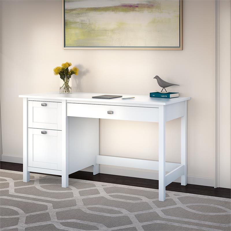 Pemberly Row Modern Computer Desk with Drawers in Pure White