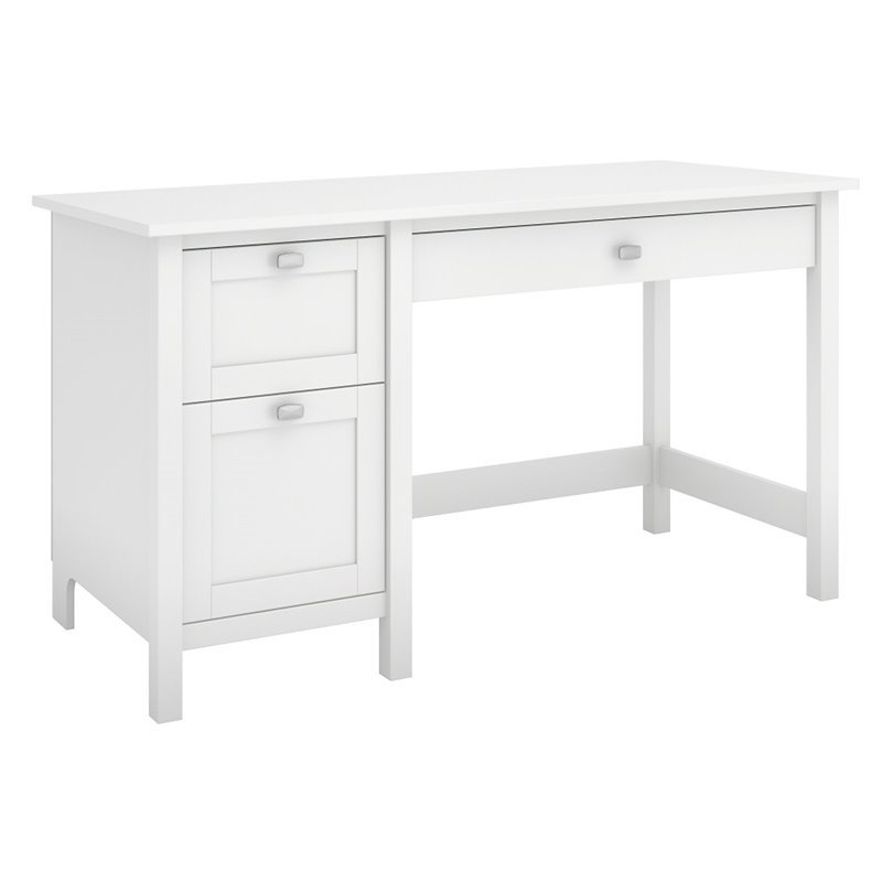 Pemberly Row Modern Computer Desk with Drawers in Pure White