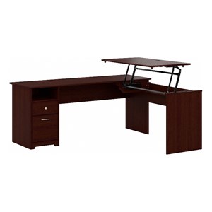 Pemberly Row 72&quotW 3 Position L-Shaped Sit Stand Desk in Cherry - Engineered Wood