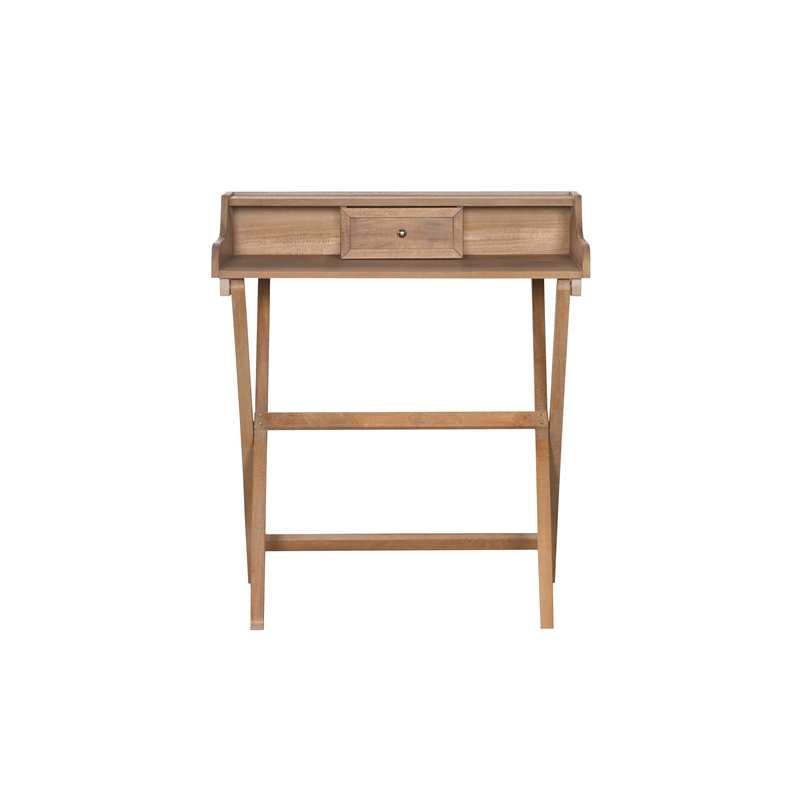Pemberly Row Wood Folding Desk with Small Drawer in Rustic Brown Finish