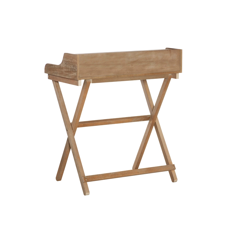 Pemberly Row Wood Folding Desk with Small Drawer in Rustic Brown Finish