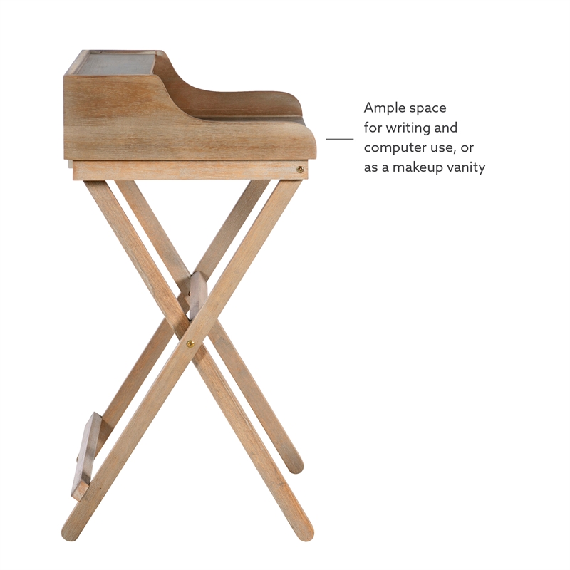 Pemberly Row Wood Folding Desk with Small Drawer in Rustic Brown Finish