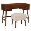 Pemberly Row Wood Vanity & Stool Set Flip Up Mirror 2 Drawers in Walnut Brown