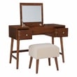 Pemberly Row Wood Vanity & Stool Set Flip Up Mirror 2 Drawers in Walnut Brown