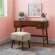 Pemberly Row Wood Vanity & Stool Set Flip Up Mirror 2 Drawers in Walnut Brown