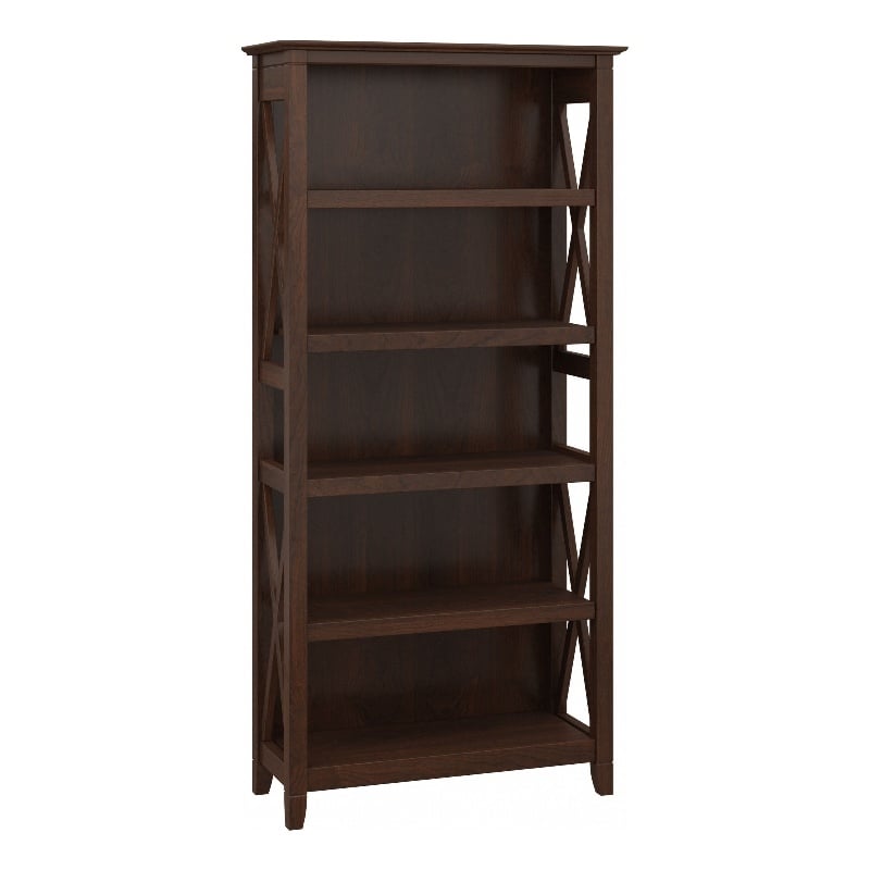 Pemberly Row Contemporary 5 Shelf Bookcase in Bing Cherry Finish